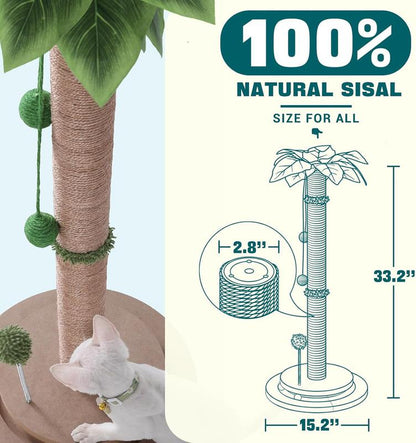 Scratching Posts for Indoor Cats Adults - 33.2" Tall Cat Scratching Post with Sisal Rope - Cute Kitten Cat Tree Scratching Post with Interactive Ball Track