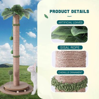 Scratching Posts for Indoor Cats Adults - 33.2" Tall Cat Scratching Post with Sisal Rope - Cute Kitten Cat Tree Scratching Post with Interactive Ball Track