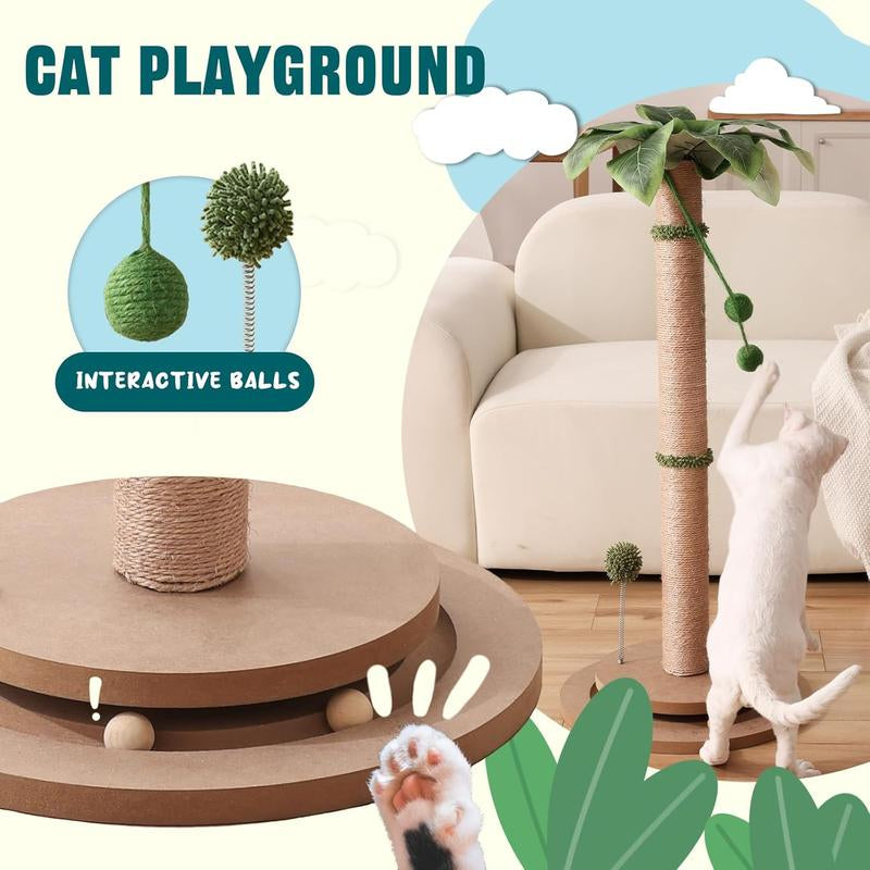 Scratching Posts for Indoor Cats Adults - 33.2" Tall Cat Scratching Post with Sisal Rope - Cute Kitten Cat Tree Scratching Post with Interactive Ball Track