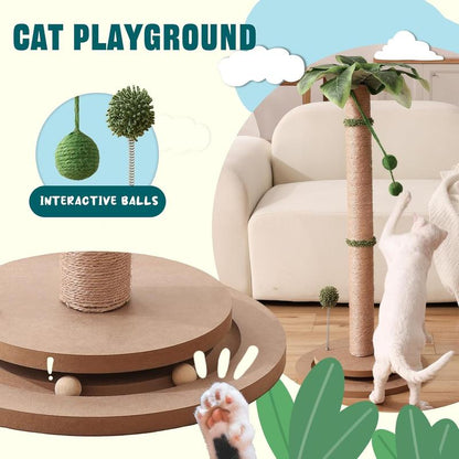 Scratching Posts for Indoor Cats Adults - 33.2" Tall Cat Scratching Post with Sisal Rope - Cute Kitten Cat Tree Scratching Post with Interactive Ball Track